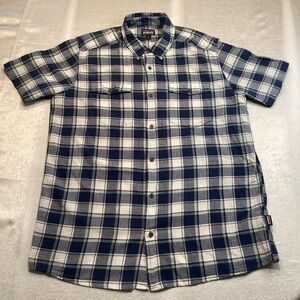 Patagonia Navy and White Plaid Button Down Shirt